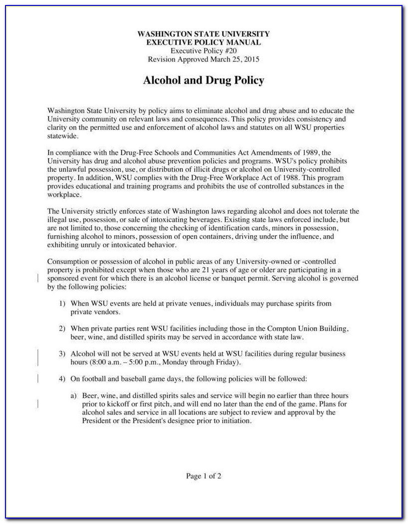 Alcohol And Drug Abuse Policy Sample
