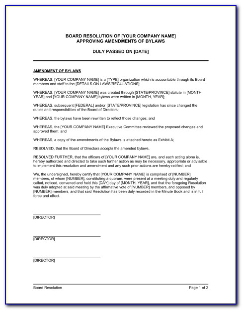 Amendment To Bylaws Template