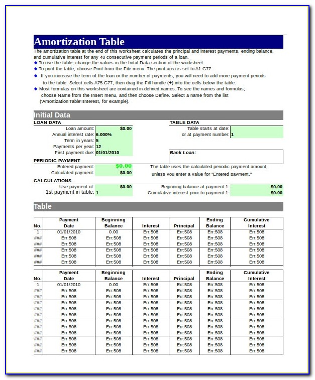 Amortization Schedule Template Excel 2007