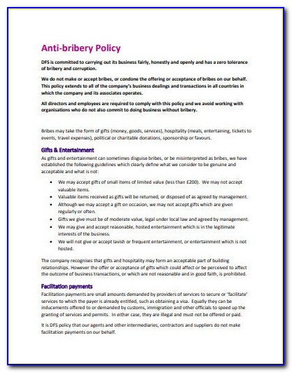 Anti Bribery And Corruption Policy Template Word Uk