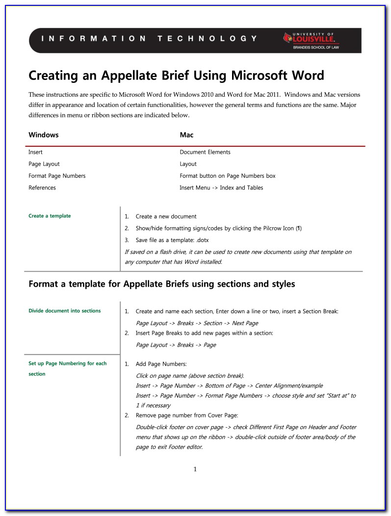 Appellate Brief Cover Page Word Template