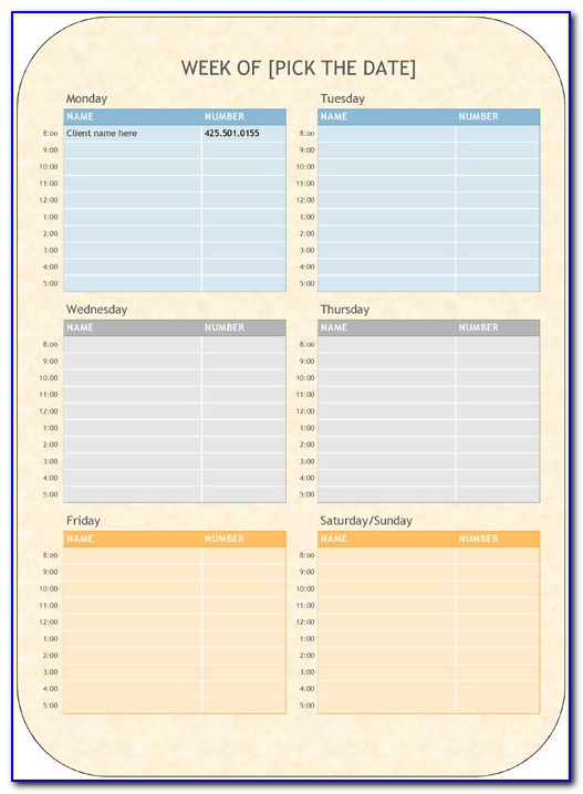Appointment Schedule Template Weekly