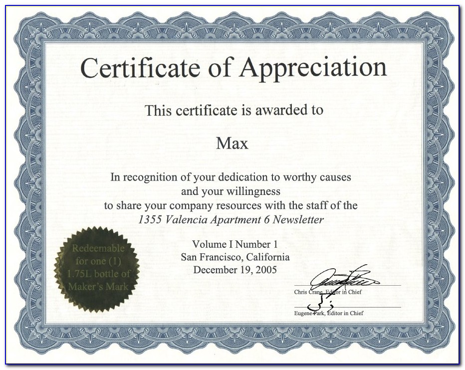 Appreciation Certificate Template Free