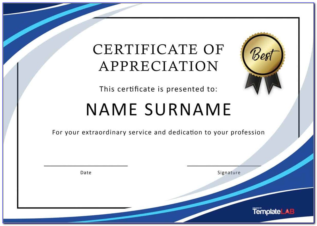 Appreciation Certificates Template Word