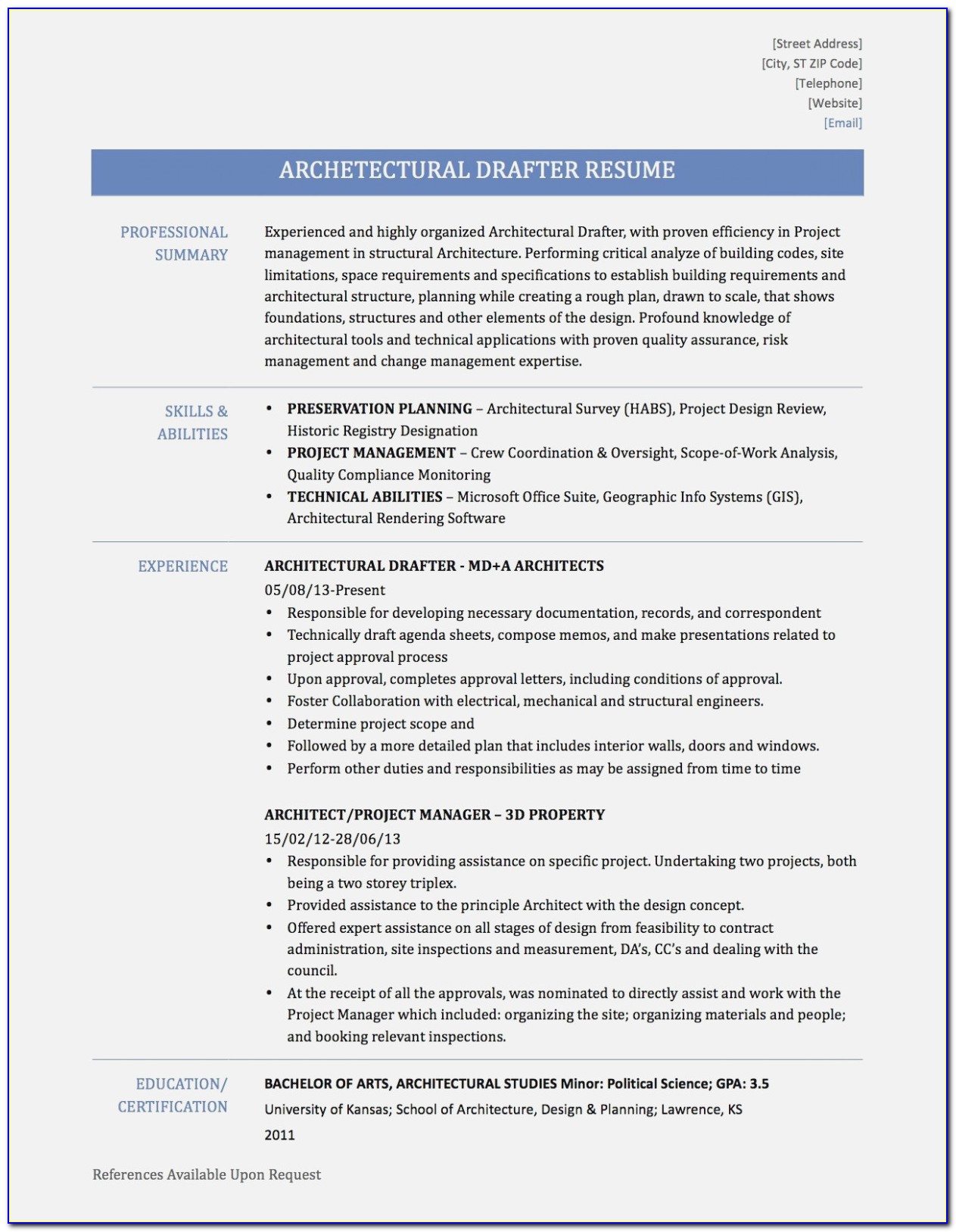 Architectural Drafter Resume Templates