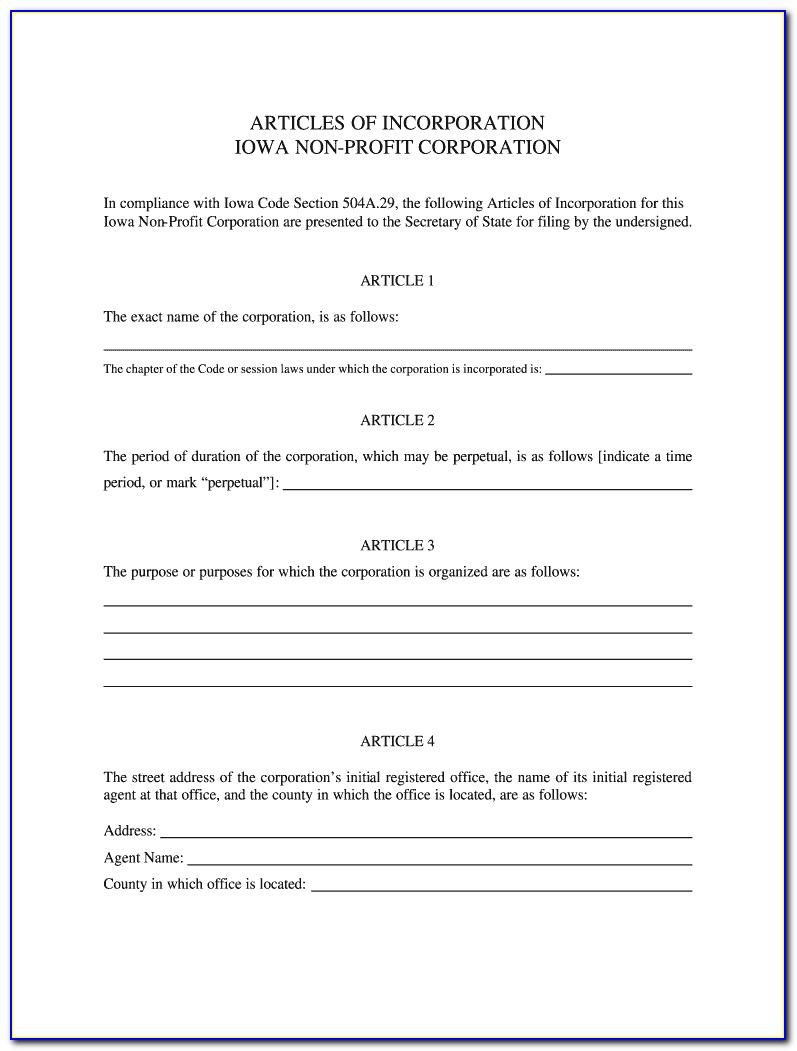 Articles Of Incorporation Texas Nonprofit Template