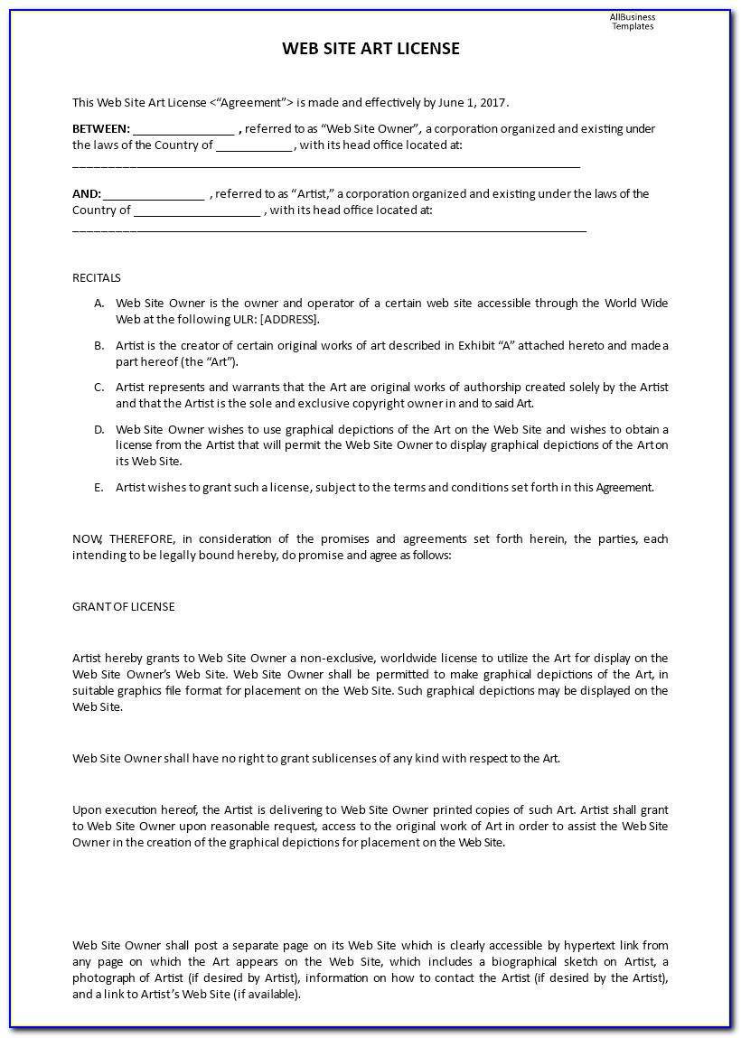 Artist Licensing Contract Template