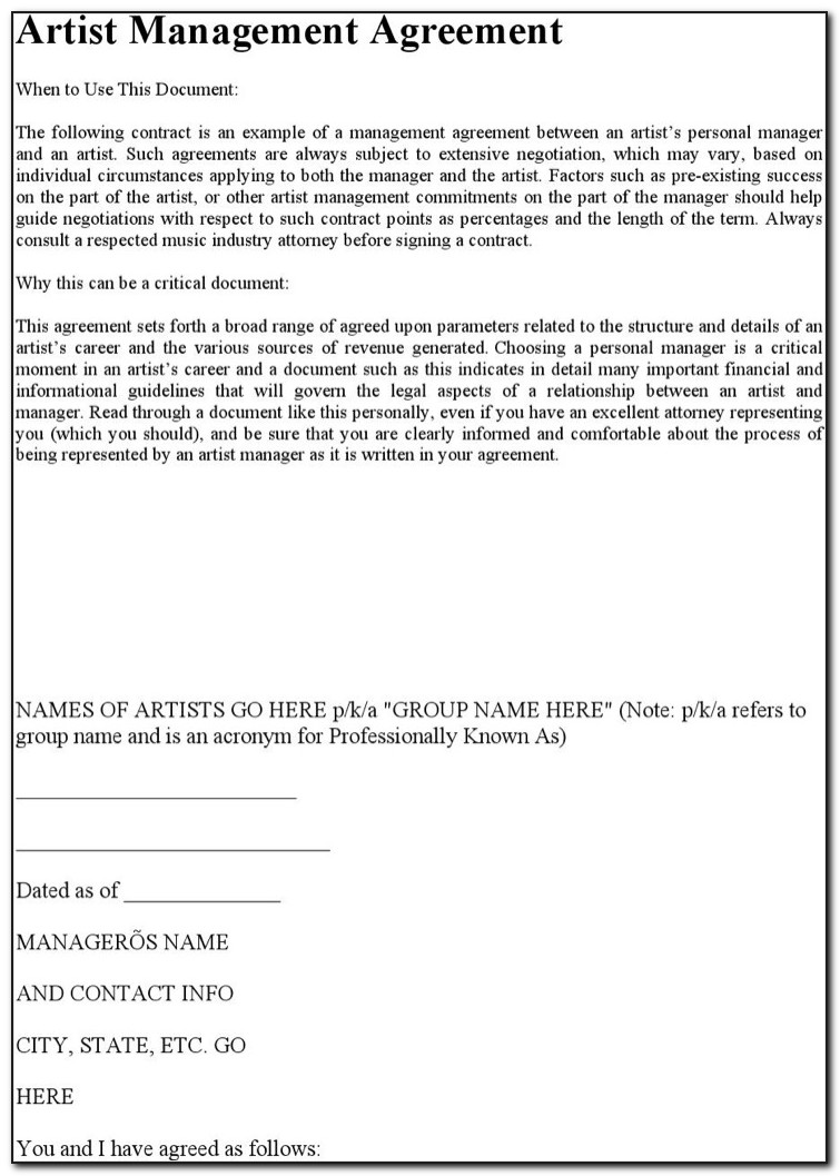 Artist Management Contract Form Pdf