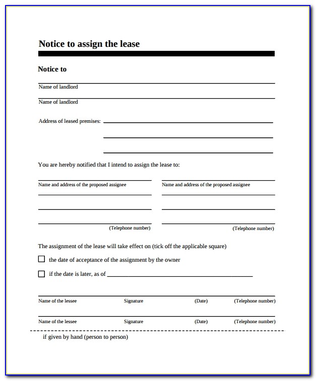 Assignment Of Lease Form California