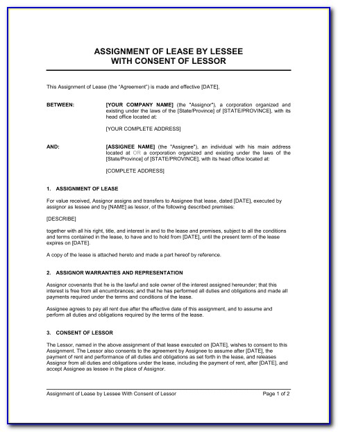 Assignment Of Lease Form Definition