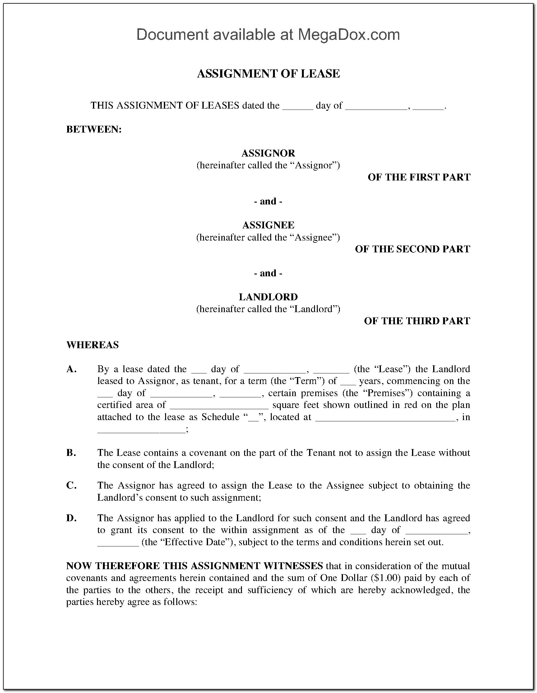 Assignment Of Lease Form Texas