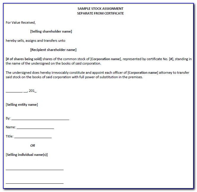 Assignment Of Stock Certificate Form