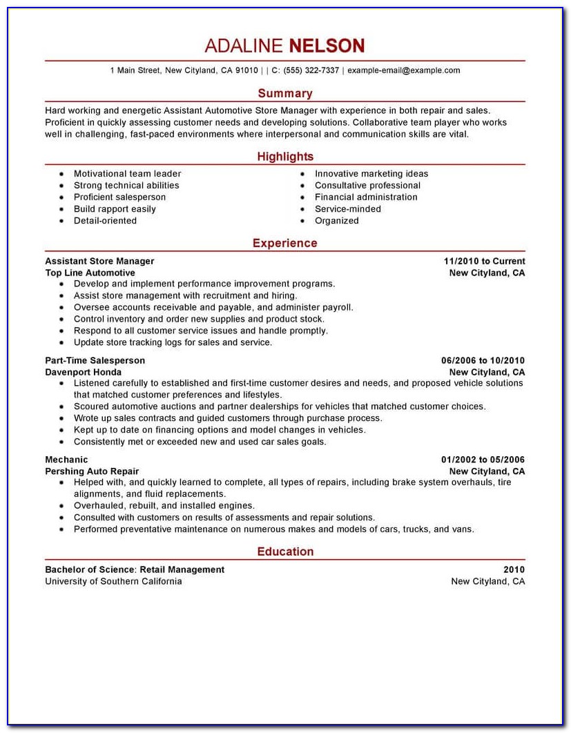 Assistant Manager Resume Format