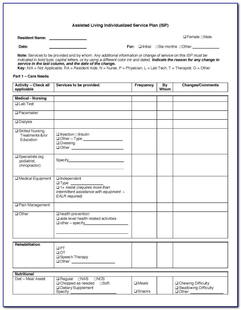Assisted Living Care Plan Forms