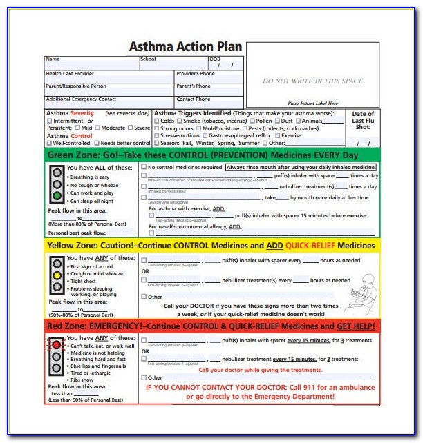 Asthma Action Plan Template For Schools