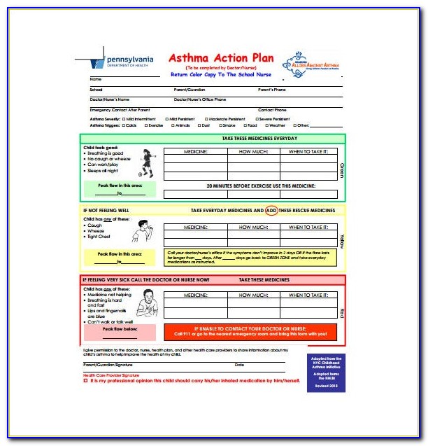 Asthma Action Plan Template Nsw