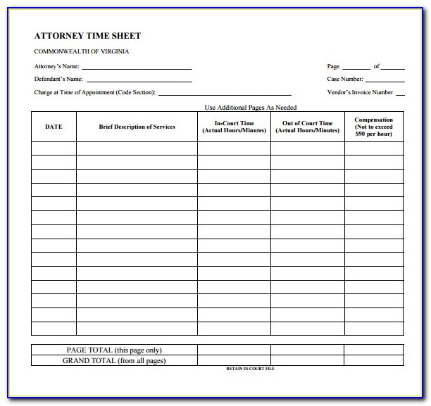 Attorney Time Sheet Word Template