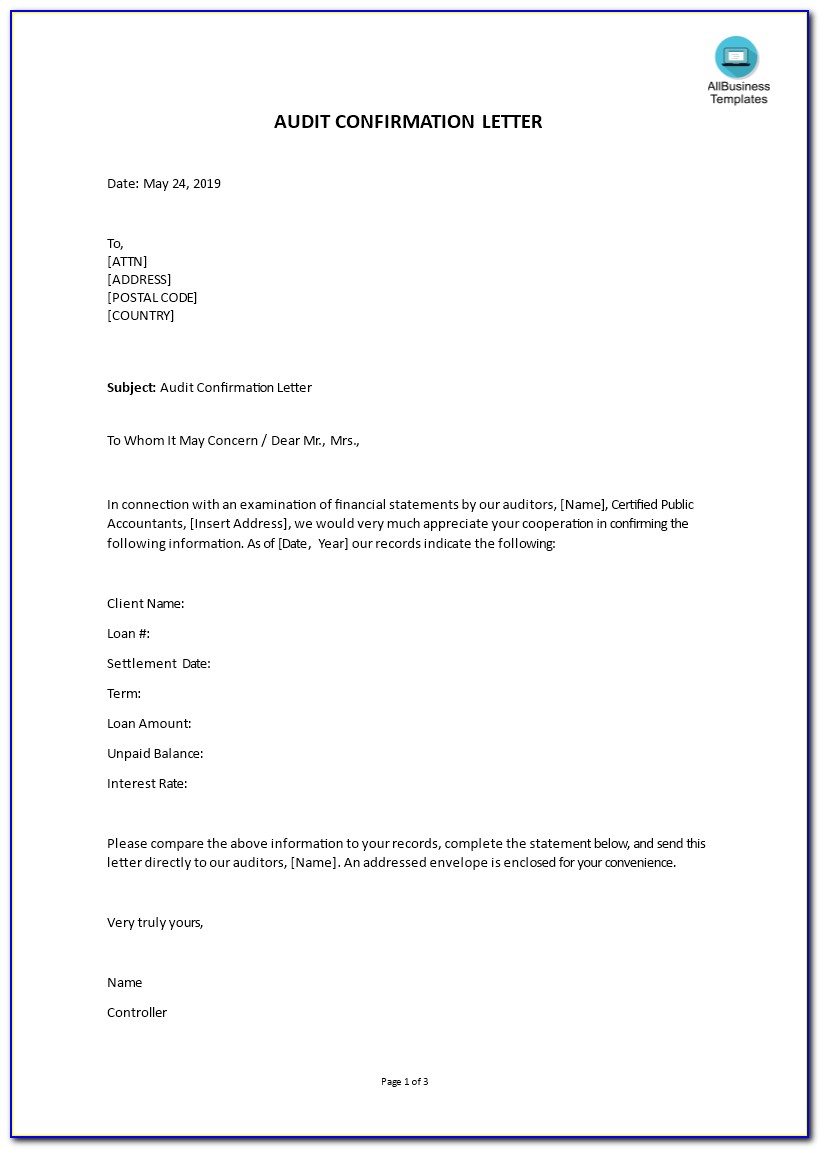 Audit Attorney Confirmation Letter
