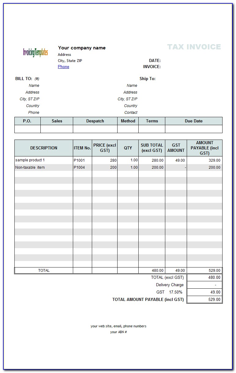 Australia Invoice Template Excel