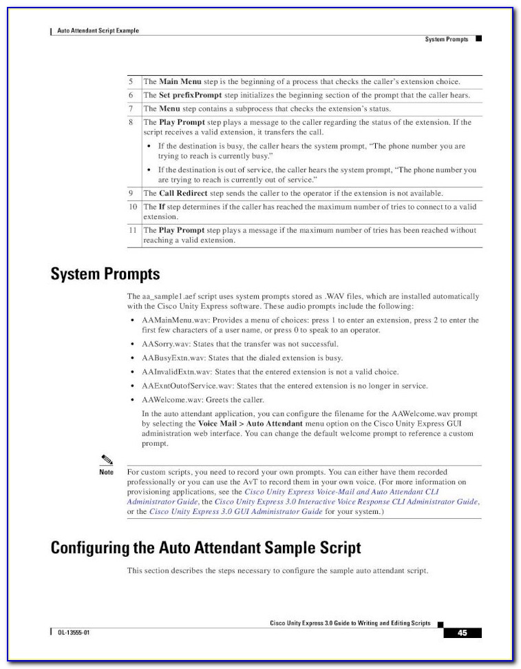 Auto Attendant Script Examples