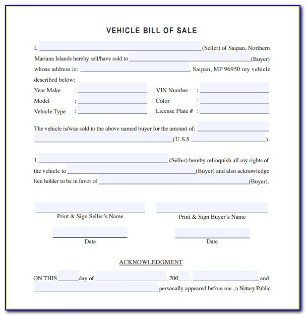Auto Bill Of Sale Form Texas