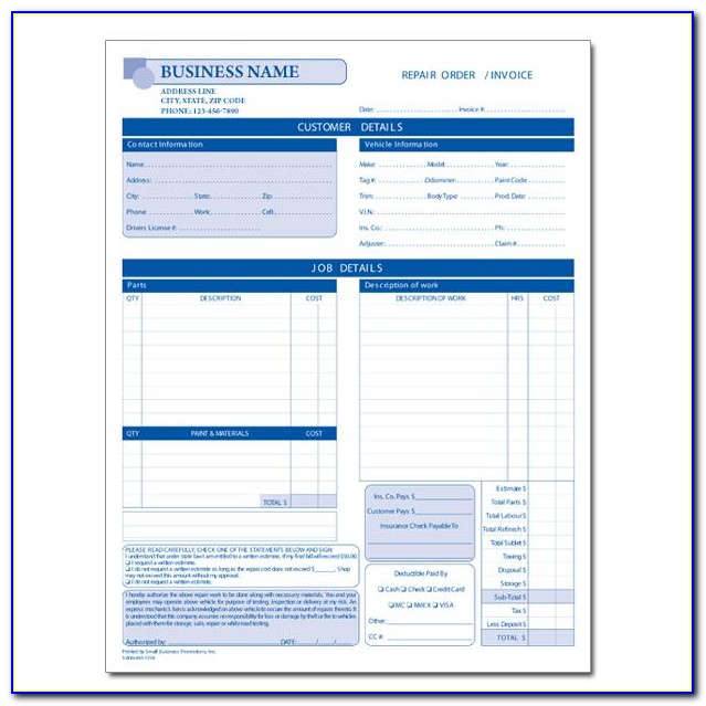 Auto Body Estimate Forms Download
