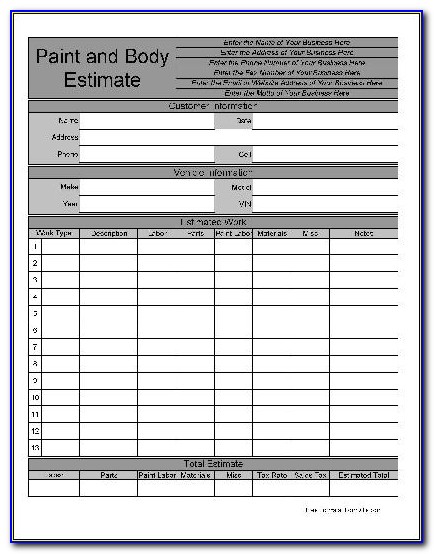 Auto Body Invoice Forms