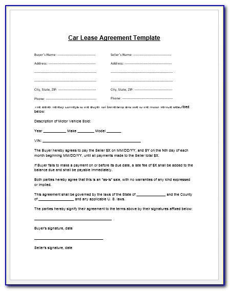 Auto Lease Agreement Template