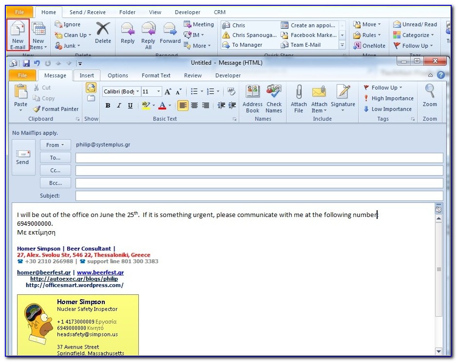 Auto Reply Email Outlook Sample
