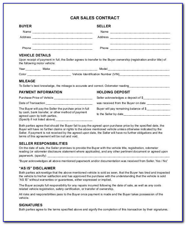 Auto Sales Agreement Template Free