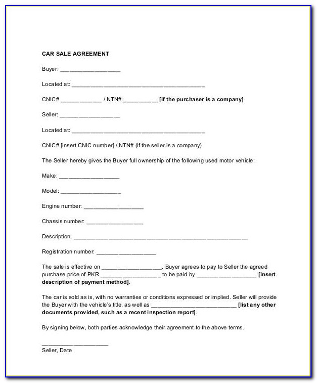 Auto Sales Contract Agreement