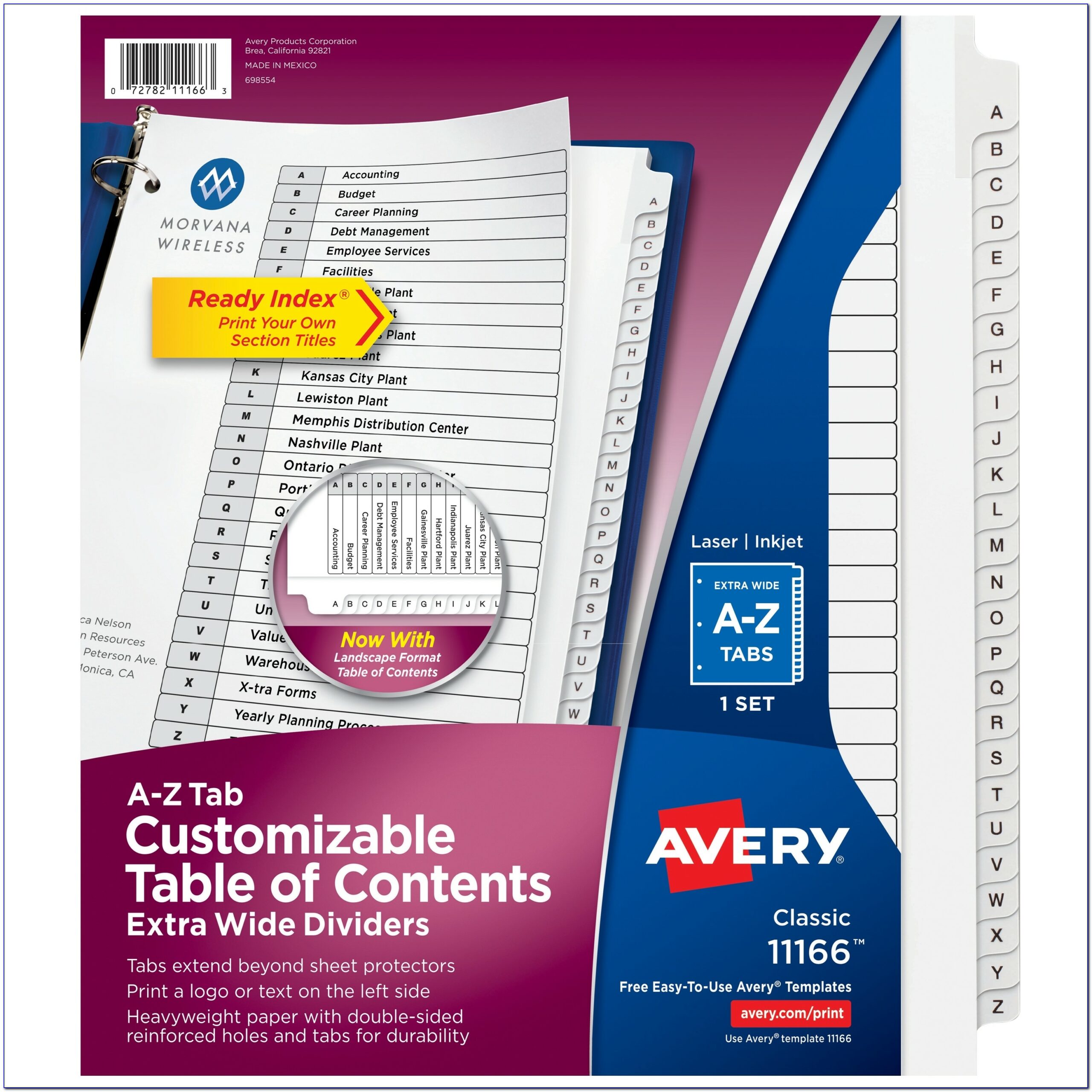 Avery 12 Tab Color Template