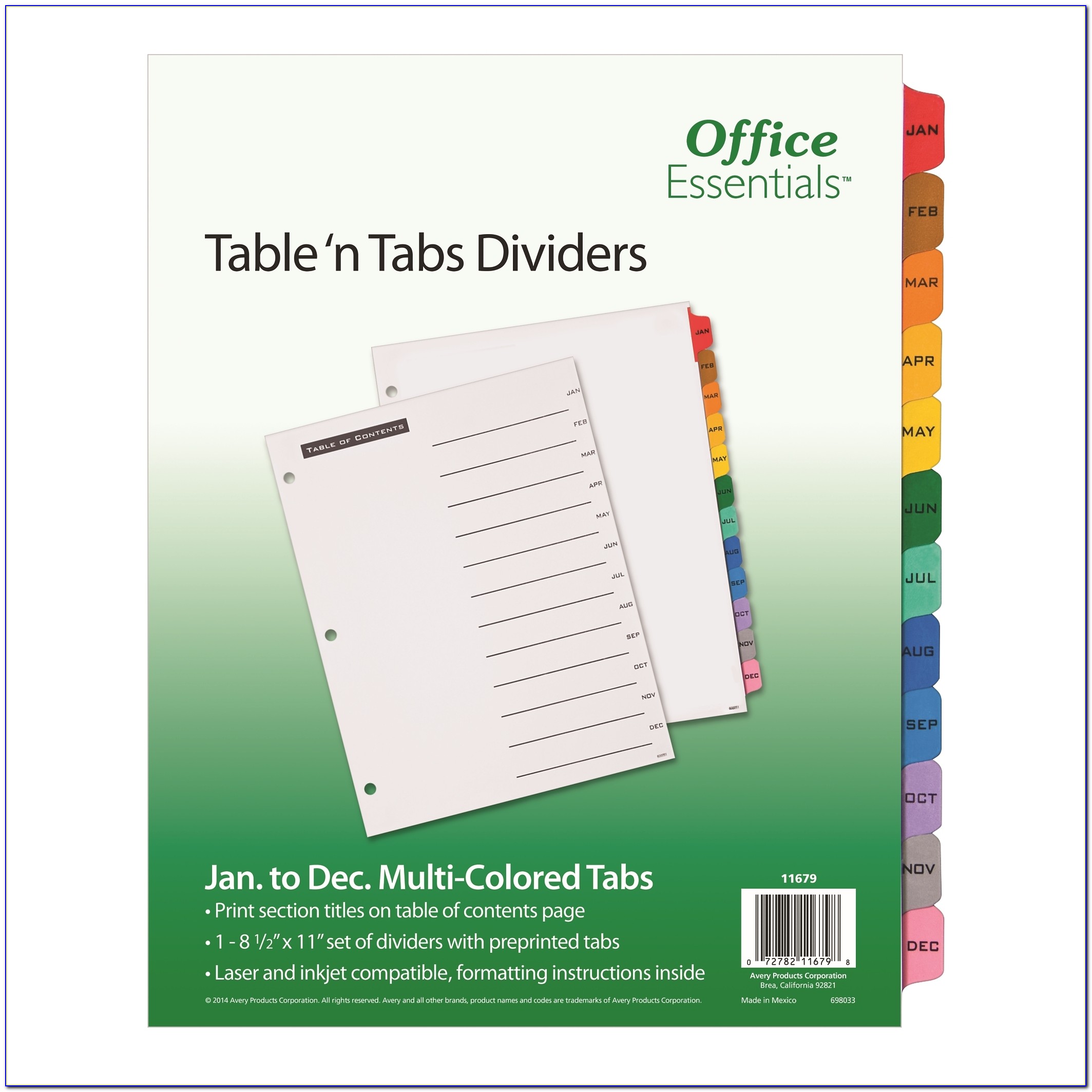 Avery 12 Tab Table Of Contents Template