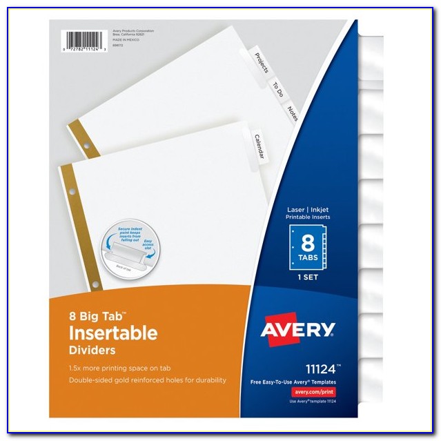 Avery 5 Big Tab Inserts Dividers Template