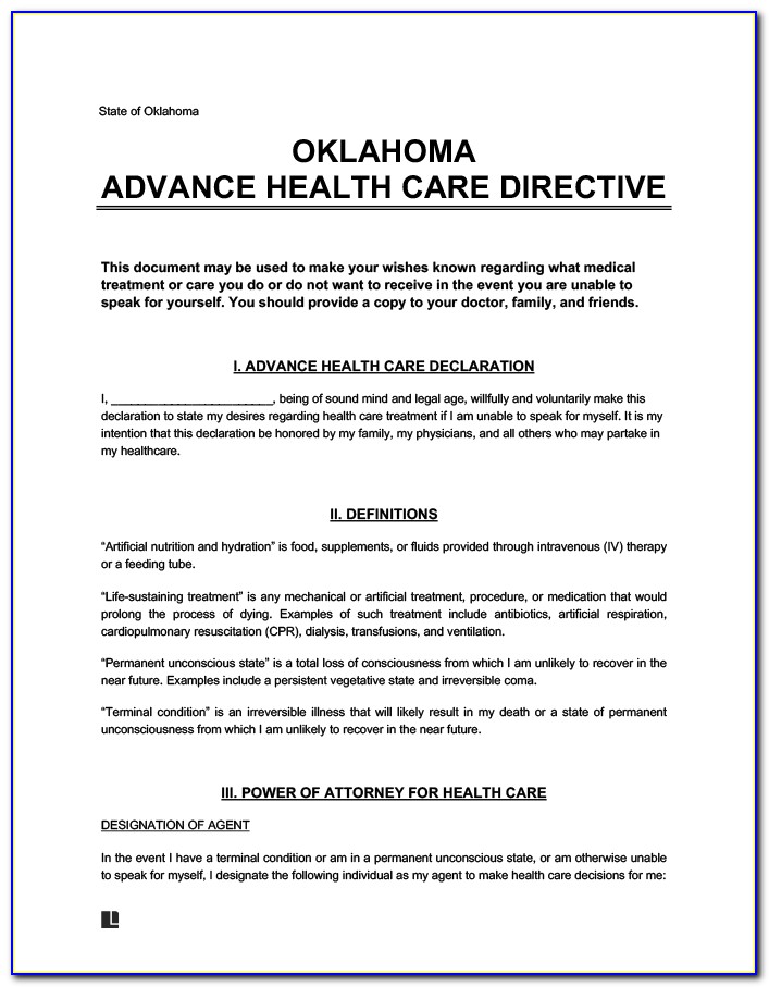 California Advance Health Directive Template