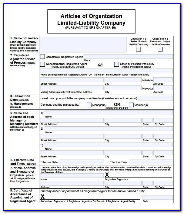 California Articles Of Organization Llc Form