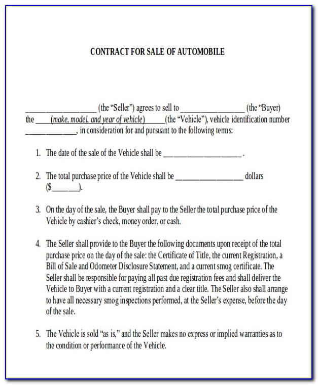 Car Sales Contracts Samples