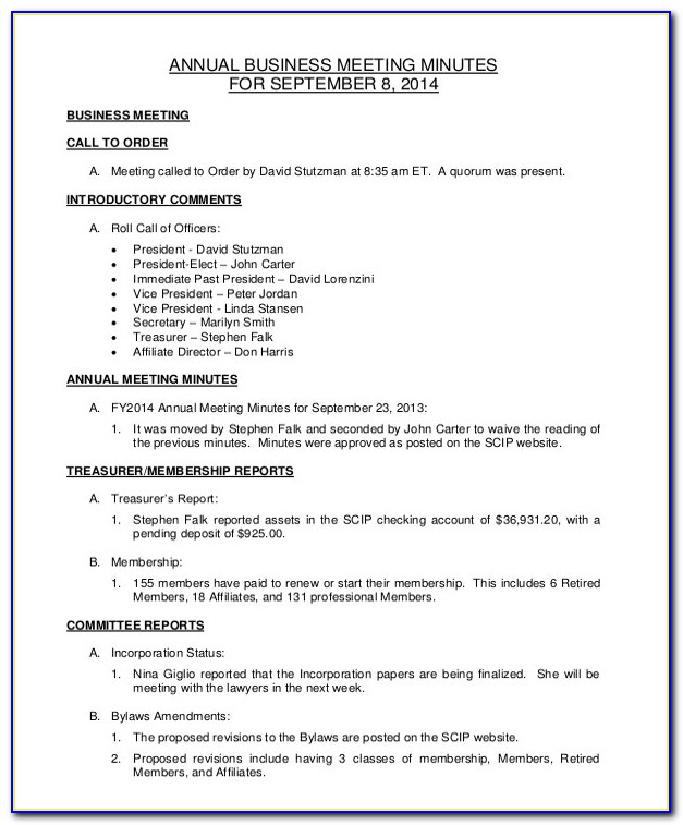 Corporate Annual Minutes Form