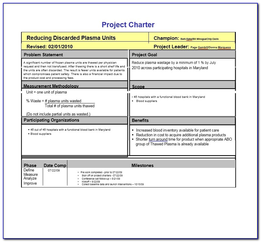 Agile Project Charter Samples Gambaran