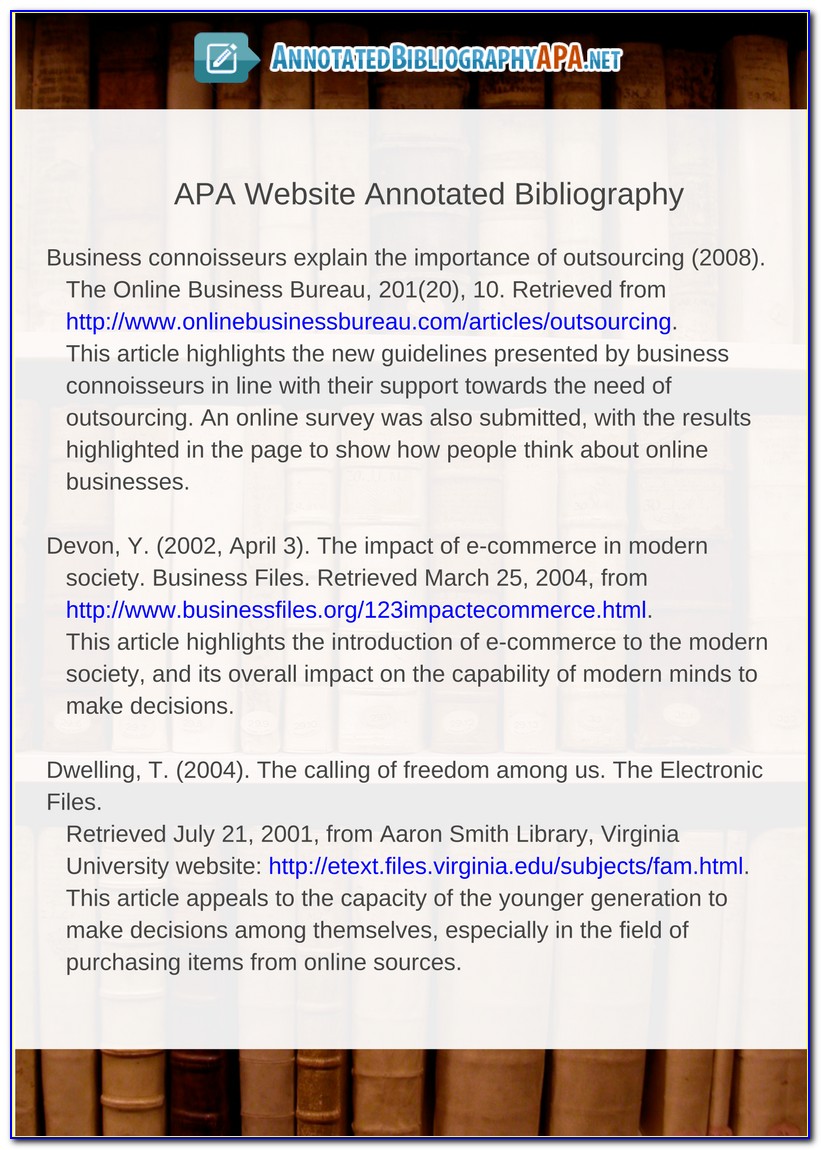 Example Of An Annotated Bibliography Paper In Apa Format