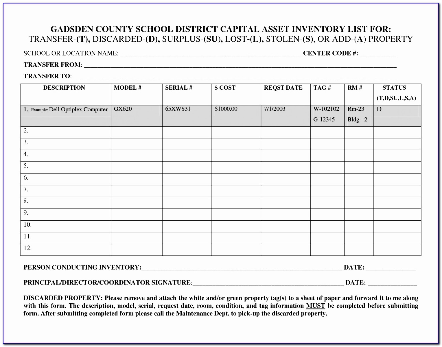 Fixed Assets Inventory Form Excel