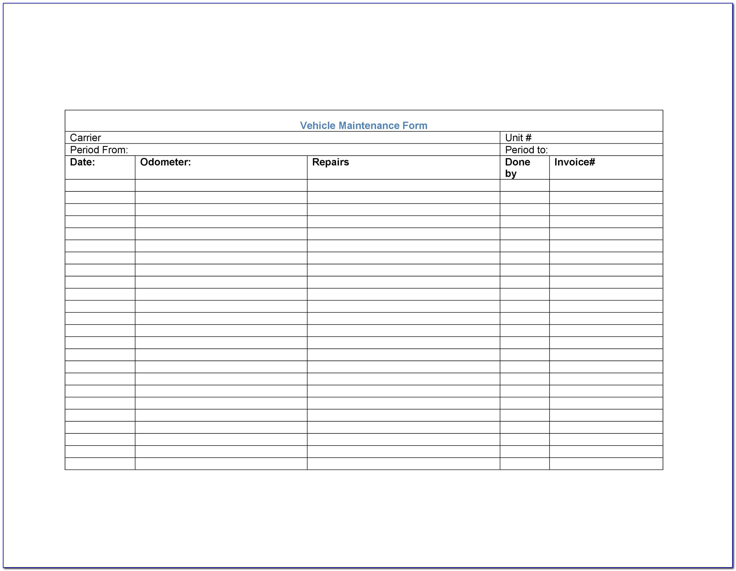 Fleet Maintenance Schedule Template Excel