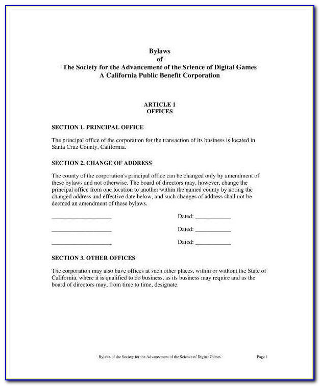 Form I Amendment To Bylaws Bc