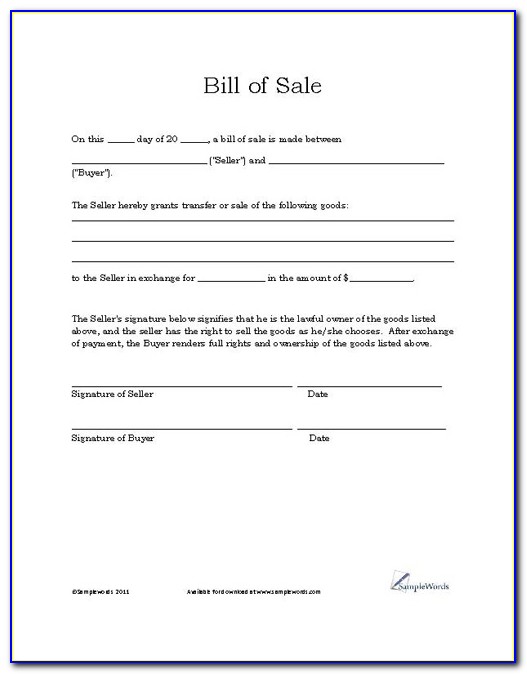 Generic Auto Bill Of Sale Florida