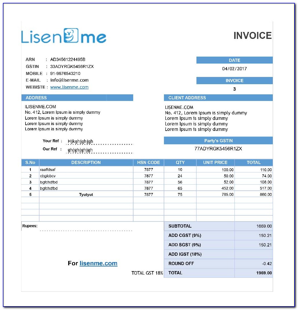 Gst Invoice Format Download Free
