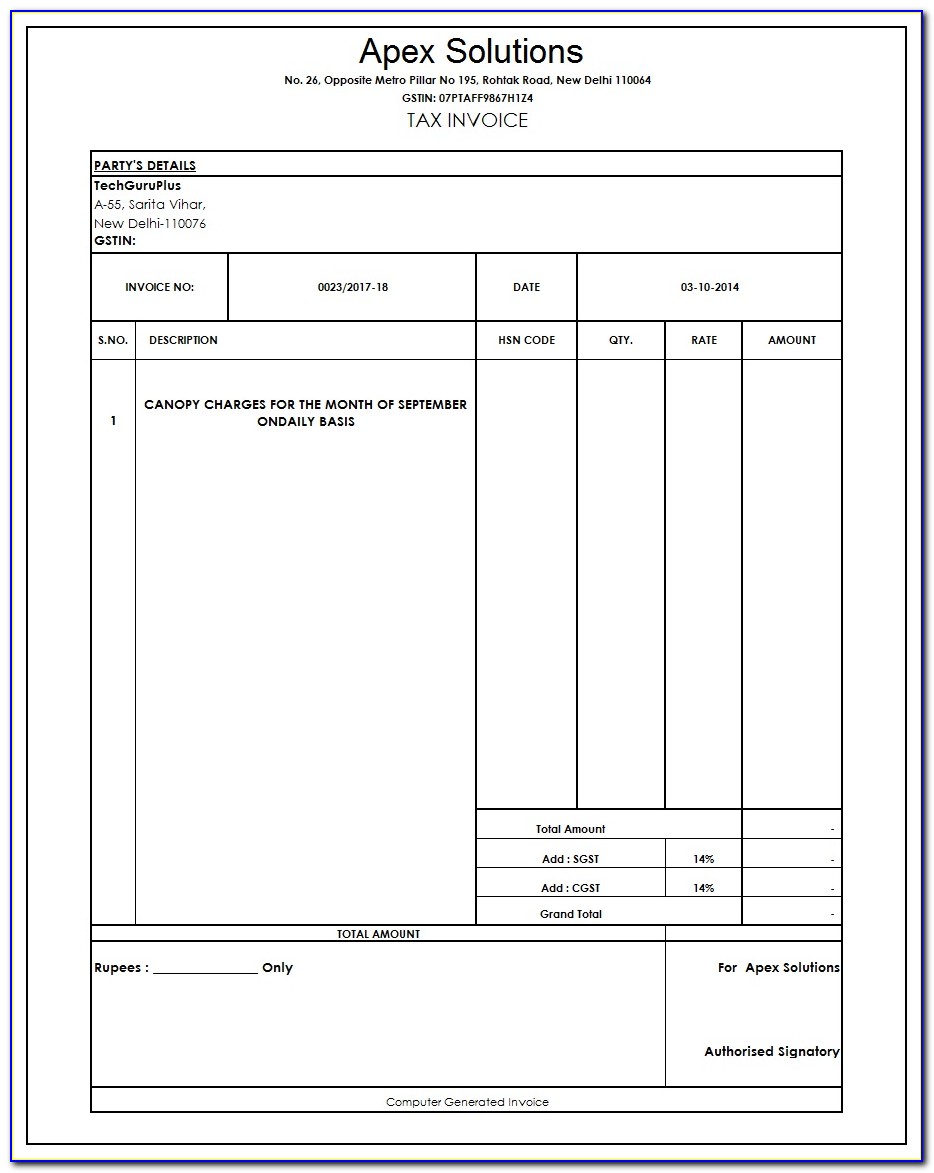 Gst Invoice Format Free Download Excel