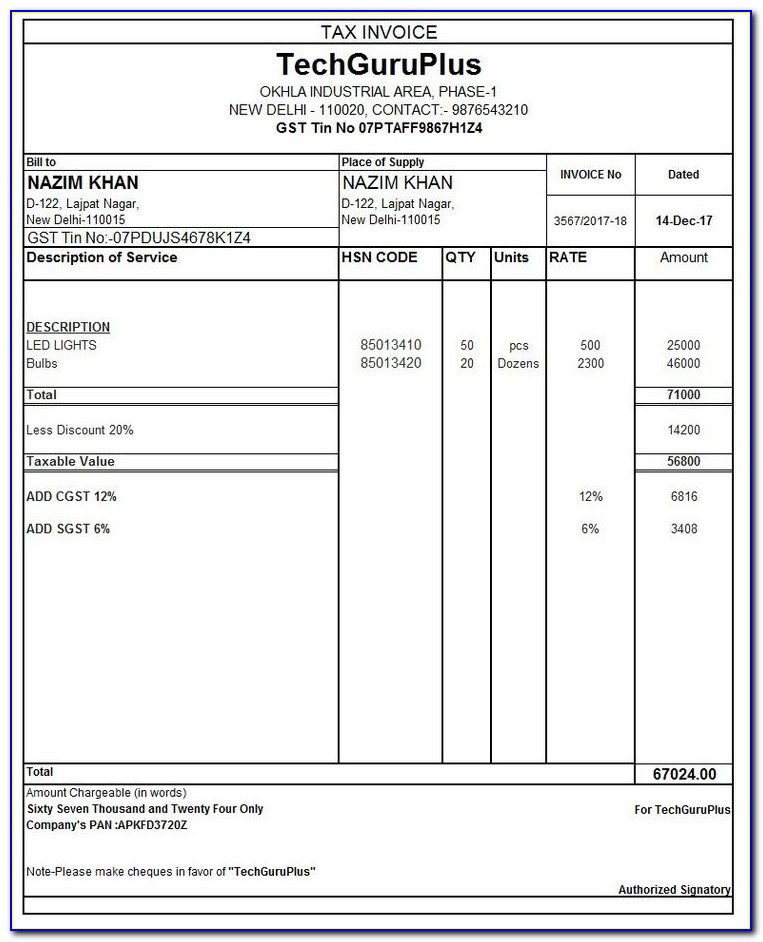 Gst Invoice Format Word File