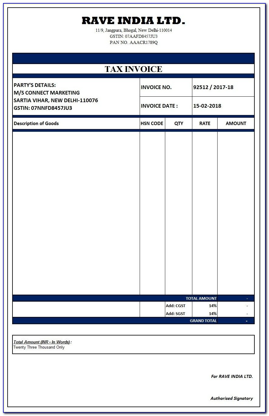Gst Invoice Template Free Download