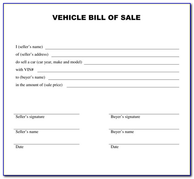 Motor Vehicle Bill Of Sale Form Texas