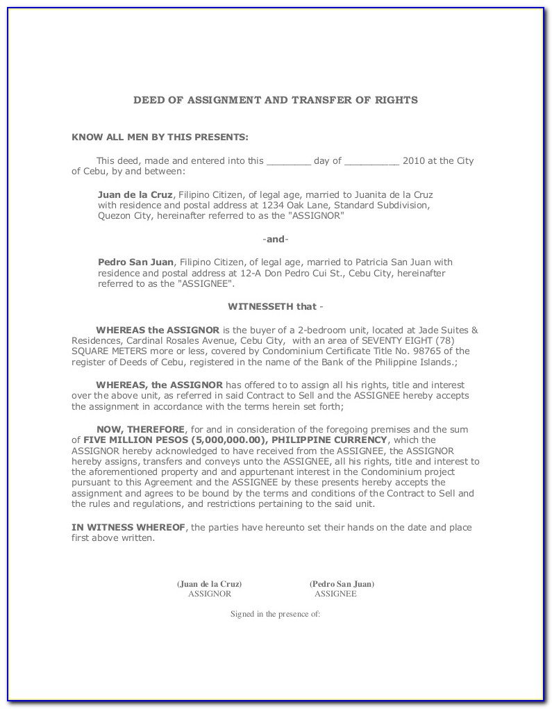 Notice Of Assignment Of Lease Sample
